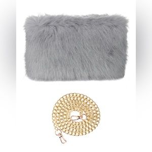 C.C Exclusives Faux Fur Crossbody Clutch Purse in gray